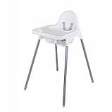 Стільчик для годування дитини стілець 2в1 білий сидіння + тарілка ремені, фото 5