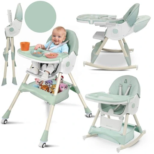 Стільчик для годування з функцією гойдалки для дітей 6в1 складний зелений, фото 1