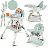 Стільчик для годування з функцією гойдалки для дітей 6в1 складний зелений, фото 2