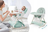 Стільчик для годування з функцією гойдалки для дітей 6в1 складний зелений, фото 9