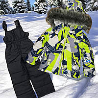 Детский зимний комплект (куртка+штаны) "Зелёная абстракция" 86-92см