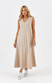 Сукня жіноча бежева лляна без рукавів "Венчі" MKSN2406-1