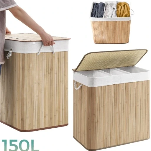 Кошик для прання іграшок з 3-ма відділеннями з бамбукової тканини сортувач 150л, фото 1