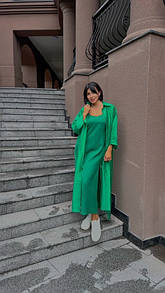 Костюм зелений з сукнею і прозорим кардиганом MKNK3005-1