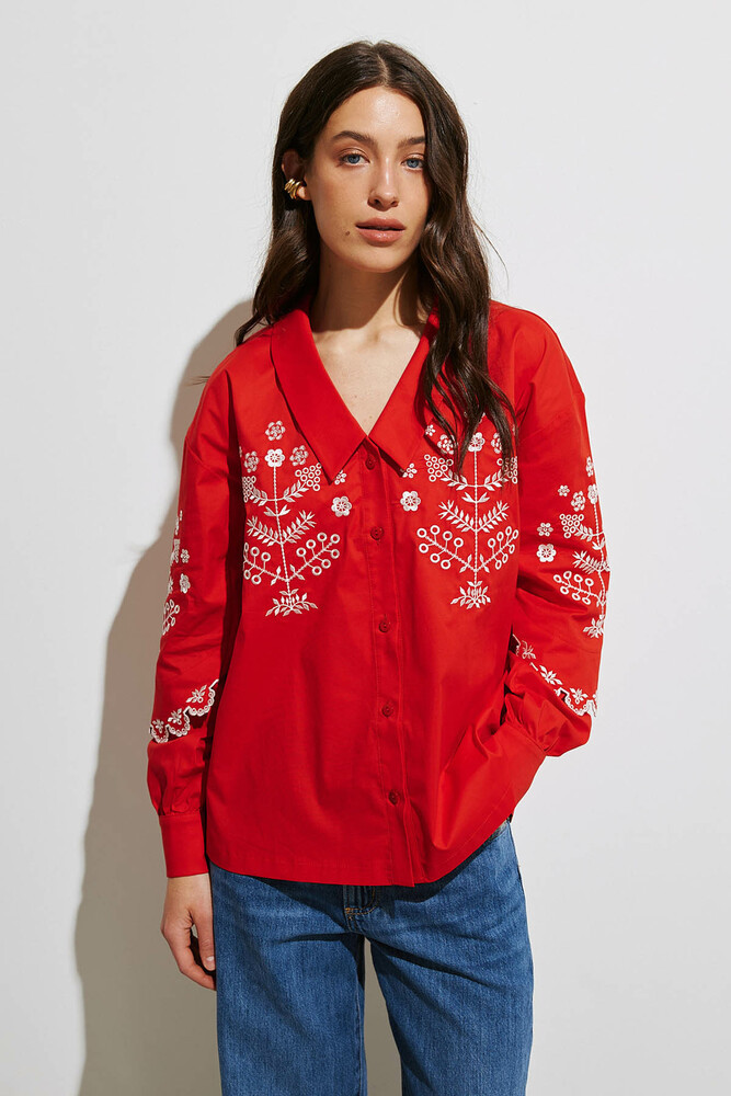 Жіноча сорочка червона з вишивкою квітів Modna KAZKA MKRM4208-4, фото 1