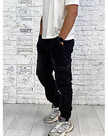 Чоловічі штани карго на гумці джоггери з накладними кишенями чорні
