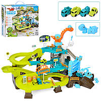 Трек T 912 A (12) автоматичний підіймач, мелодія, 4 машинки, 2 динозавра, кран-маніпулятор, важелі, наліпки, в коробці