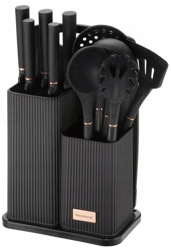 Комплект з 5 ножів + набір з 5 кухонних приладів + доска для нарізання + стійка, фото 1