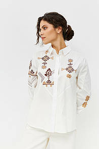 Сорочка жіноча патріотична з вишивкою біла MKRM4073-4