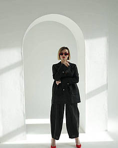 Жіночий лляний жакет чорний MKKS90091-1