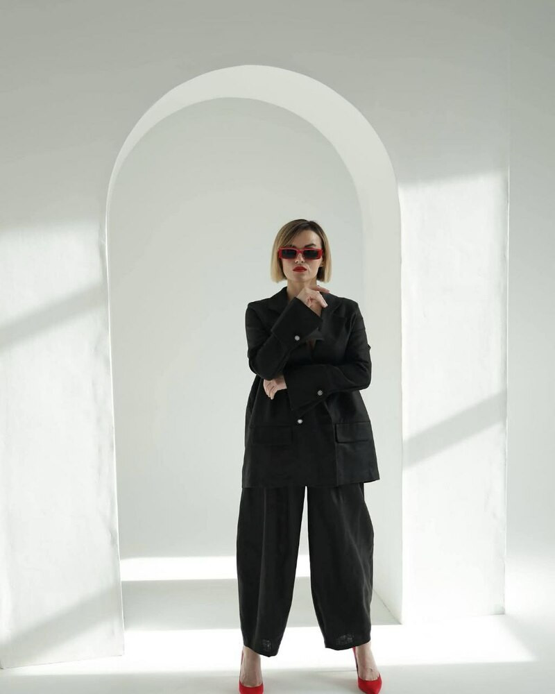 Жіночий лляний жакет чорний MKKS90091-1, фото 1