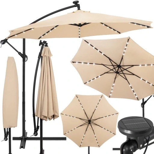 Садовий парасоль 300см з сонячним Led підсвітленням складний екрю + чохол, фото 1