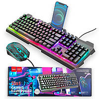 Ігрова клавіатура та миша Hoco DI16 Rainbow Геймерський набір з підсвічуванням та тримачем для телефону