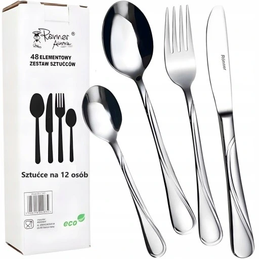 Набір столових приборів Rossner з нержавіючої сталі на 48 предметів обідній сервіз на 12 осіб, фото 1