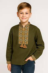 Дитяча вишиванка для хлопчика Козачок (хакі), розміри 36,38, 40