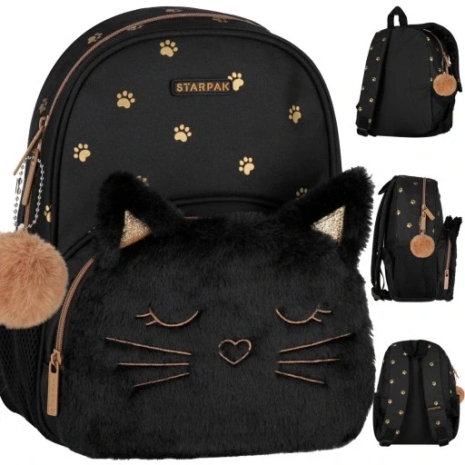 Туристичний рюкзак для дівчинки-дошкільнятки зі штучним хутром і вушками котика, фото 1