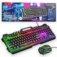 Клавіатура та миша для ігор HOCO DI16 Rainbow Ігрова клавіатура та миша з підсвічуванням та утримувачем для телефону