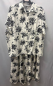 Костюм жіночий білий з чорними квітами MKKS3232-2