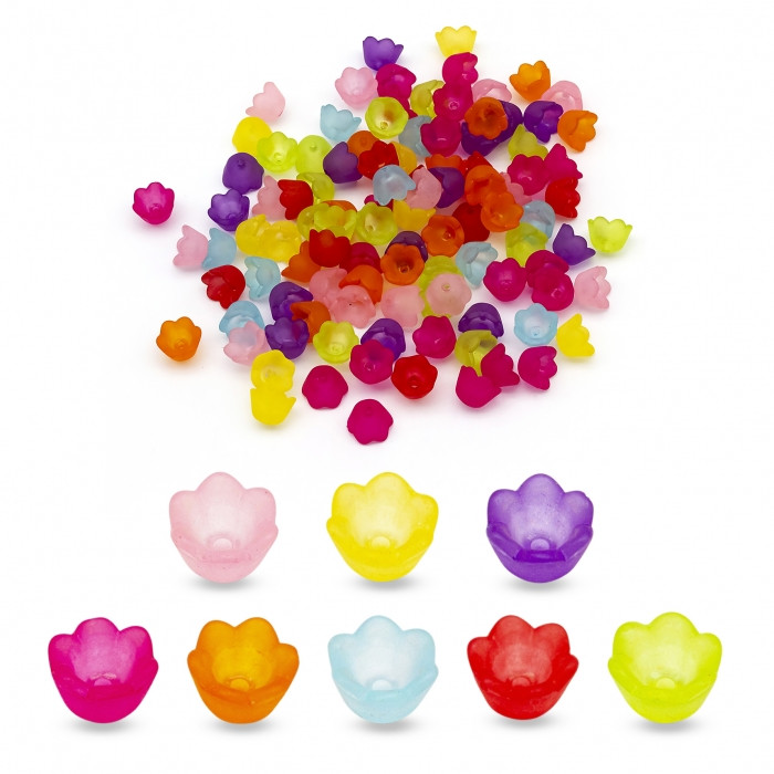 Шапочки для Намистин Акрил Матові, Прозорі, Квітка, Мікс, 10х6мм, Отвір 1.5мм, близько 95шт/25г, фото 1