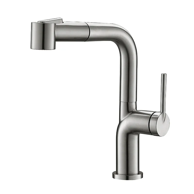 Змішувач для кухні з висувним виливом Koer KI-70021-02 (з неірж. сталі) (Квіт неірж) (KR4798), фото 1