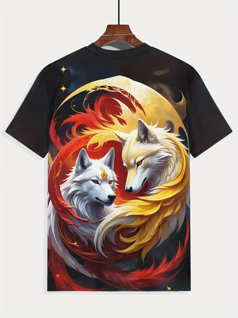 Футболка чоловіча термо-дихаюча 3D-принт Два вовки Альфа і Бетта L (52 UA) LuxAurum384, фото 1