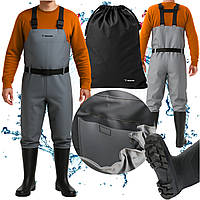 Брюки-вейдерсы забродные Комбинезон рыбацкий с галошами Вейдерсы TRIZAND 45 размер стелька 27,5 см талия 60 70