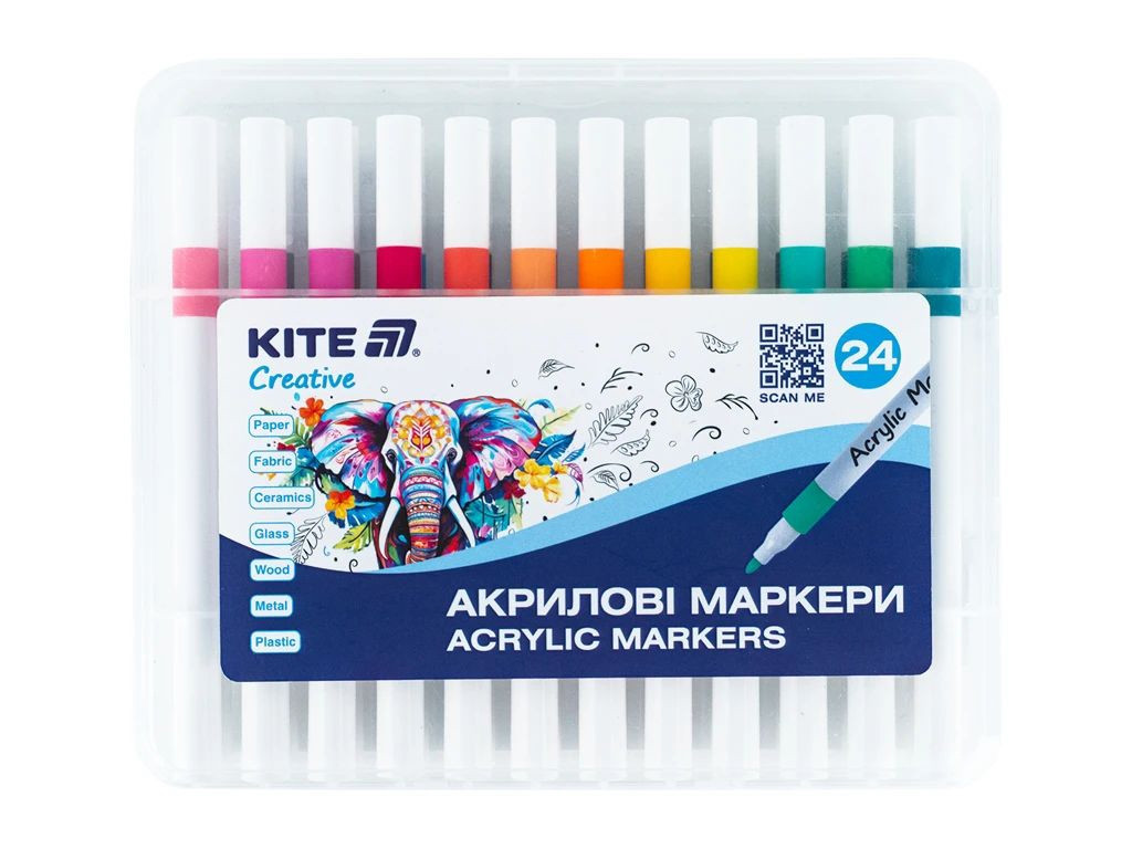 Маркери акрилові, набір 24шт, Kite Creative