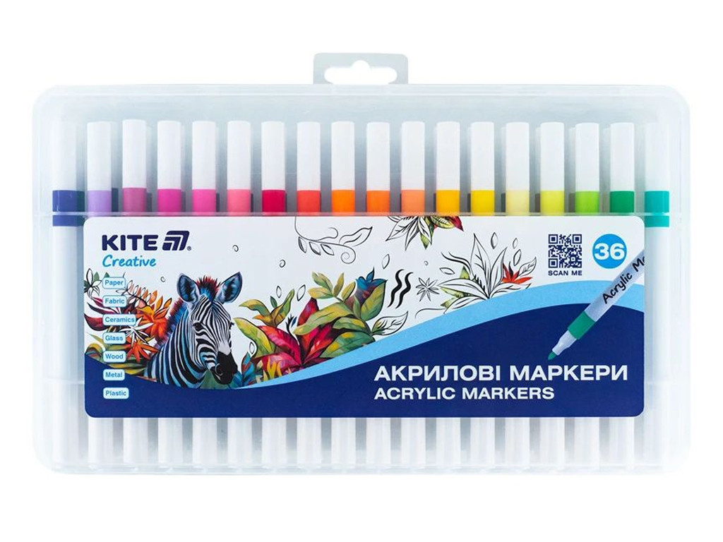 Маркери акрилові, набір 36шт, Kite Creative
