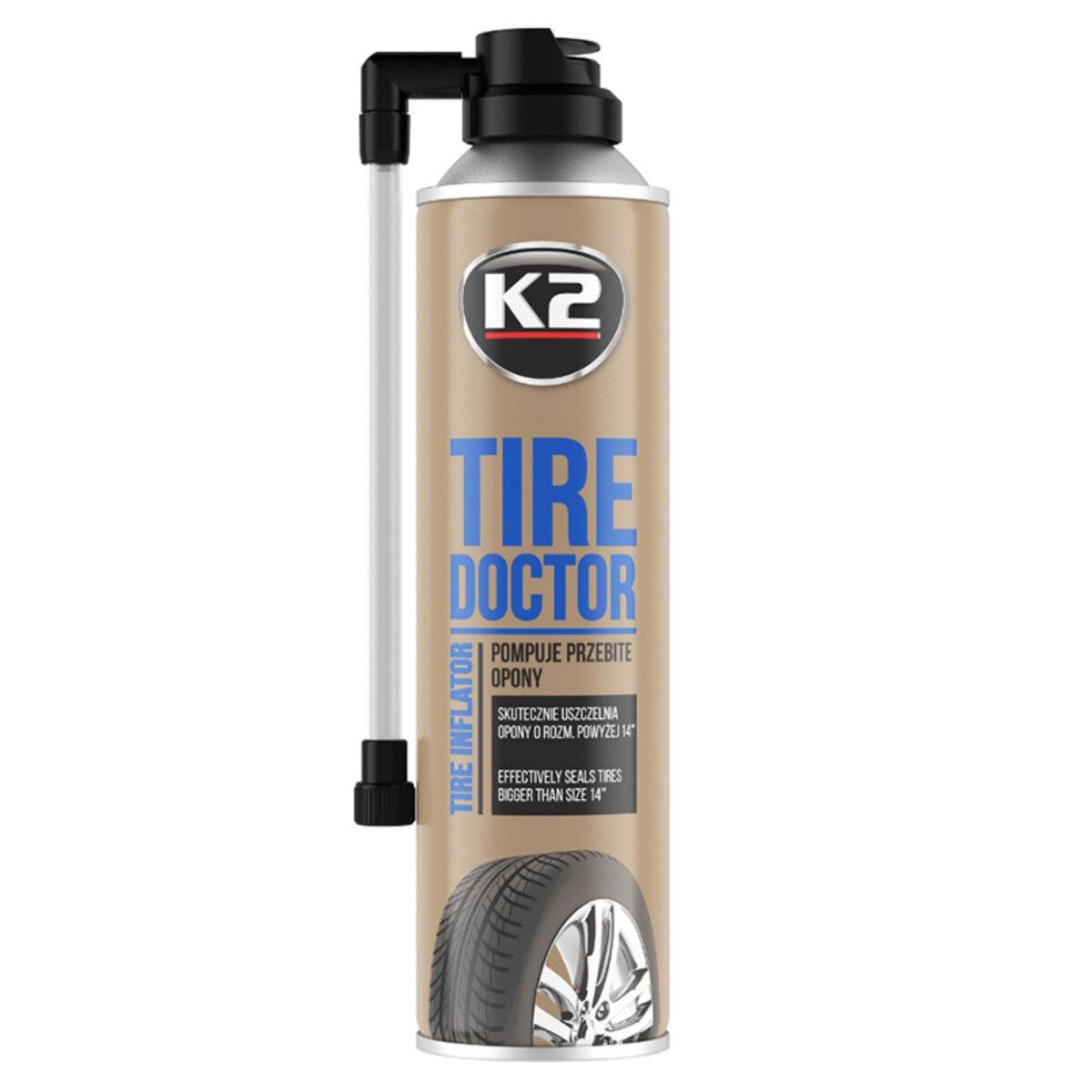 Герметик для усунення проколів шин K2 Tire Doctor аерозоль 500мл, фото 1