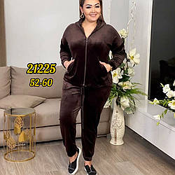 Жіночий коричневий костюм на блискавці "Велюр" Розміри: 52,54,56,58,60 (31044-7)