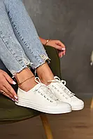 Кеди жіночі текстильні білого кольору на шнурівці 178890M