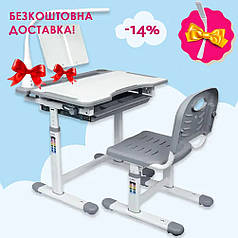 Комплект дитяча парта з настільною лампою та пеналом + стілець Cubby Vanda Grey для школярів і дошкільнят першокласників