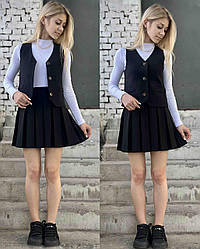 Шкільний костюм для дівчинки — жилетка + спідниця-плісе, розміри 128-160 см
