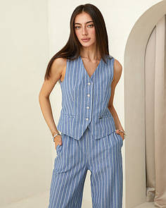 Жилет жіночий бавовняний синій у смужку приталений MKJL909201