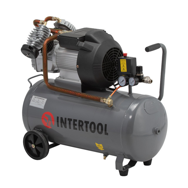 Компресор 50 л, 3 кВт, 220 В, 8 атм, 420 л/хв., 2 циліндра. INTERTOOL PT-0007, фото 1