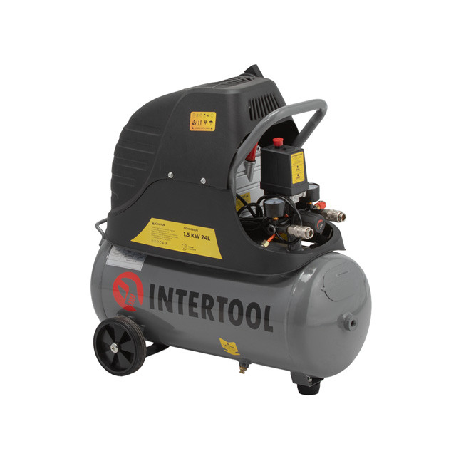 Компресор 24 л, 1.5 кВт, 220 В, 8 aтм, 206 л/хв. INTERTOOL PT-0009, фото 1