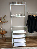 Металева вішалка з полицями та гачками для одягу й взуття Білий, фото 8