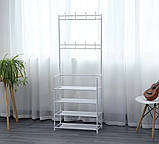 Металева вішалка з полицями та гачками для одягу й взуття Білий, фото 6