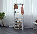 Металева вішалка з полицями та гачками для одягу й взуття Білий, фото 2