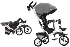 Велосипед дитячий триколісний складаний з поворотним сидінням для дітей з батьківською ручкою Flip Tilly сірий