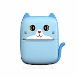 Бездротовий міні принтер Bluetooth Котик з хвостом блакитний дитячий термопринтер без чорнил для телефону 12 рулонів + фломастери, фото 4