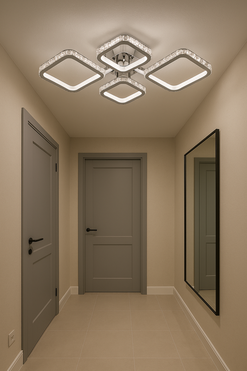 Світлодіодна люстра з кришталем з пультом керування, з диммером на натяжну стелю, фото 1