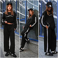 Детский спортивный костюм с лампасами на девочку оверсайз свободного кроя кофта и прямые широкие брюки 9-14