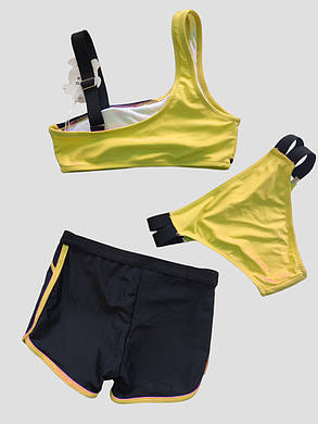 Дитячий підлітковий купальник шорти плавки топ Fuba 7762 чорний-жовтий 34 36 38 40 42 розмір, фото 2