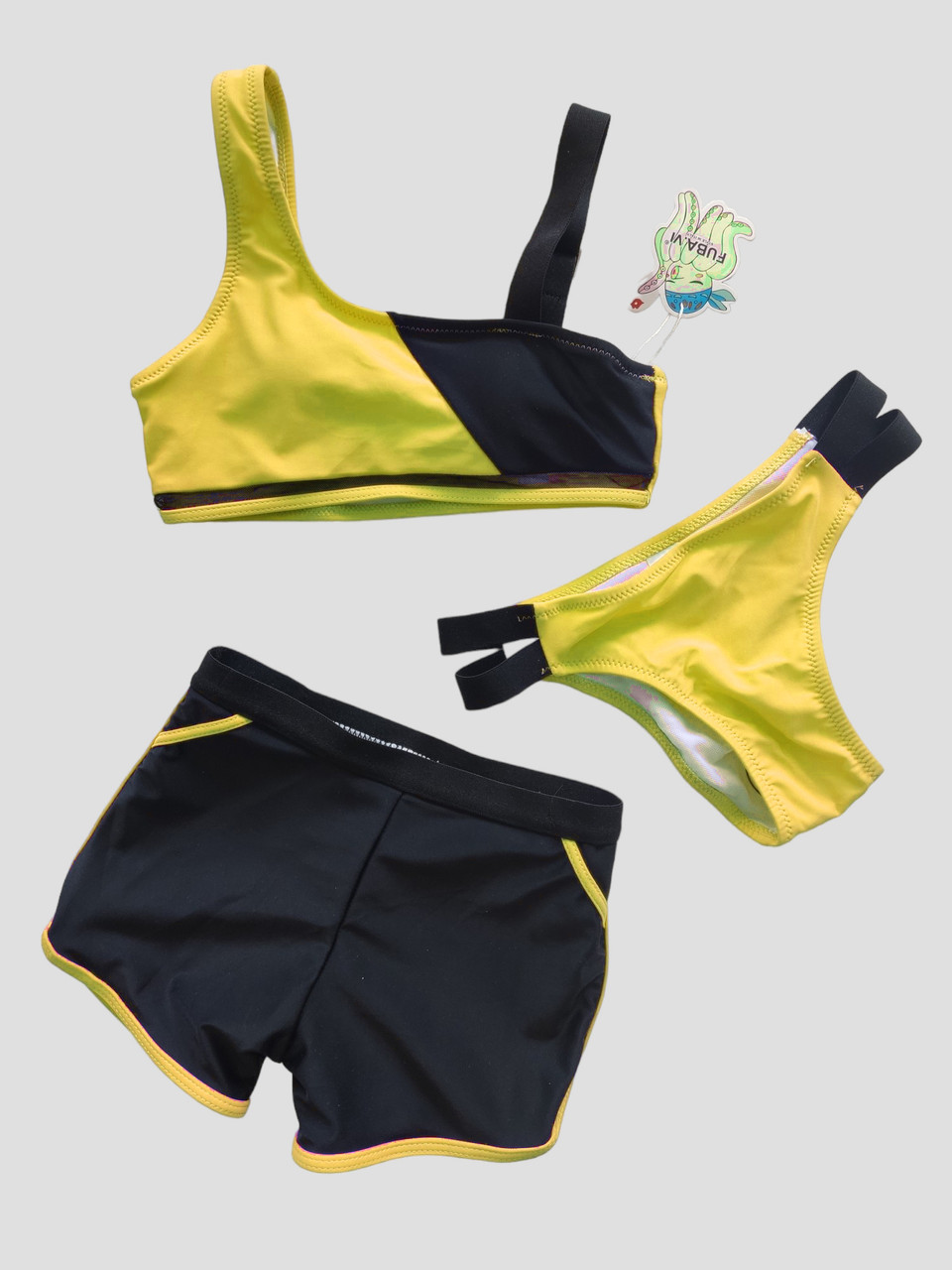Дитячий підлітковий купальник шорти плавки топ Fuba 7762 чорний-жовтий 34 36 38 40 42 розмір