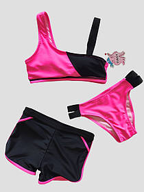 Дитячий підлітковий купальник шорти плавки топ Fuba 7762 чорний-малиновий 34 36 38 40 42 розмір