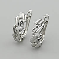 Сережки Блискавка 47969 розмір 15х6 мм білі фіаніти вага 2.2 г позолота Біле Золото