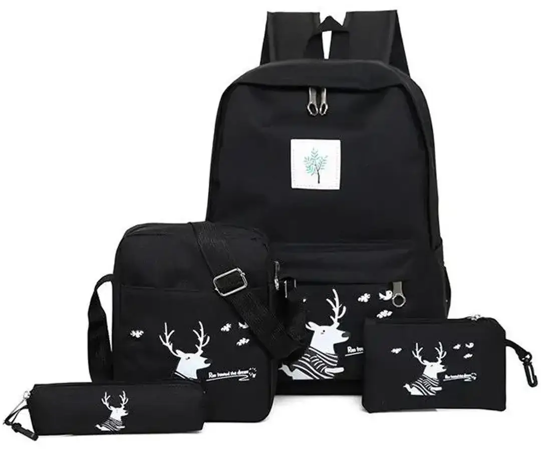 Шкільний набір сумок 4 в 1 — рюкзак, сумка на плече, пенал і косметичка, чорний колір