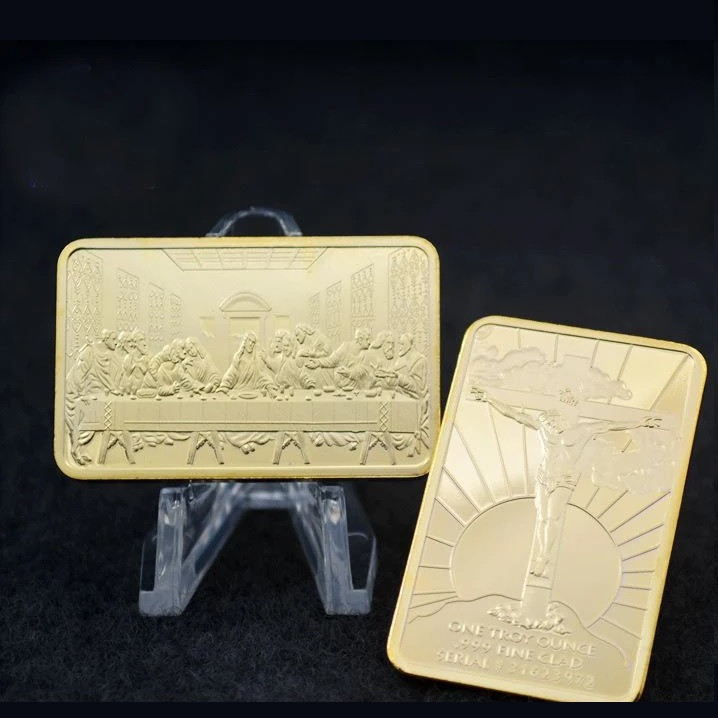 Сувенір позолочена монета-литок, Синяковтий, Синя -Тайна вечеря.  50 x 28 mm, фото 1