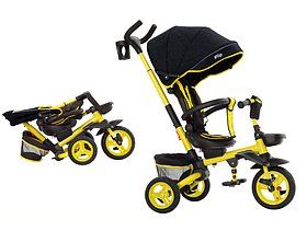 Велосипед дитячий триколісний складаний з поворотним сидінням для дітей з батьківською ручкою Flip Tilly жовтий